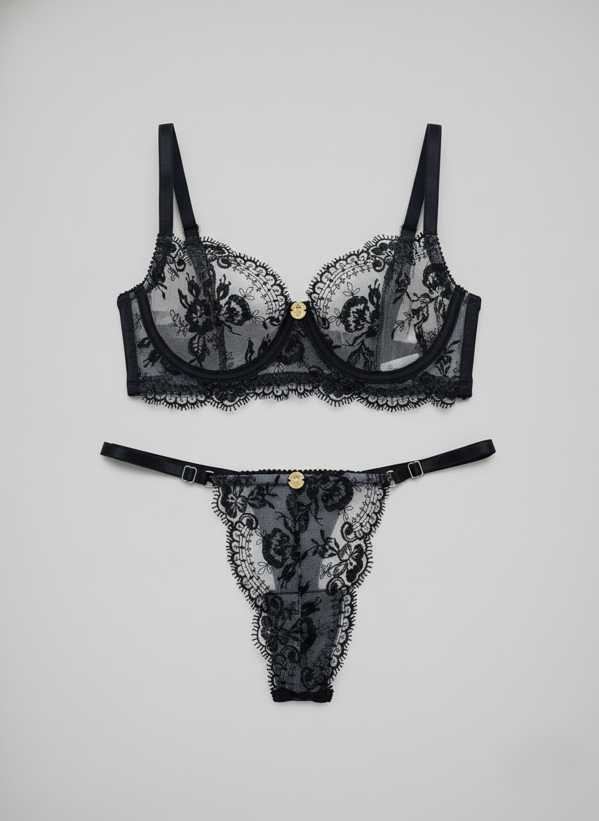 SET CALA PANTY TANGA NEGRO