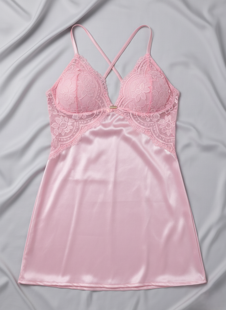 pijama bata satin y encaje