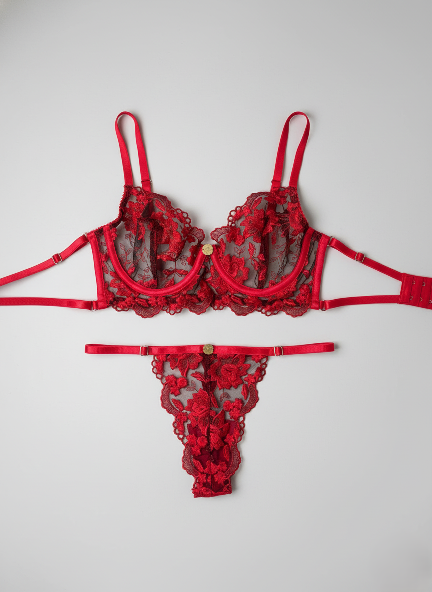 SET CALA PANTY TANGA ROJO